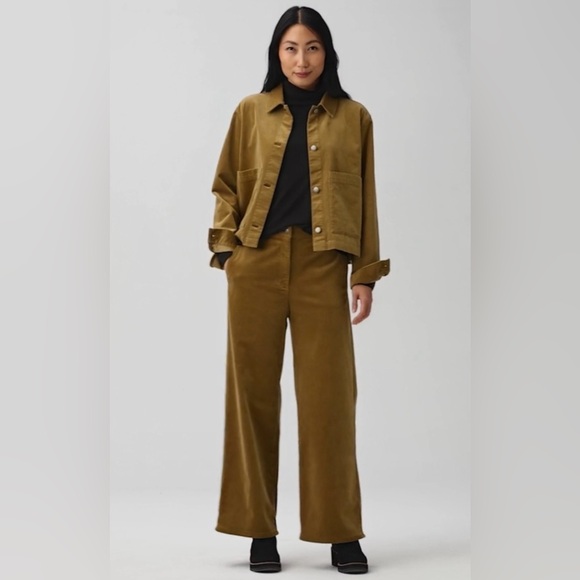 Eileen Fisher Corduroy Wide Leg Pants Medium Organic Cotton Stretch Cropped - Picture 2 of 6